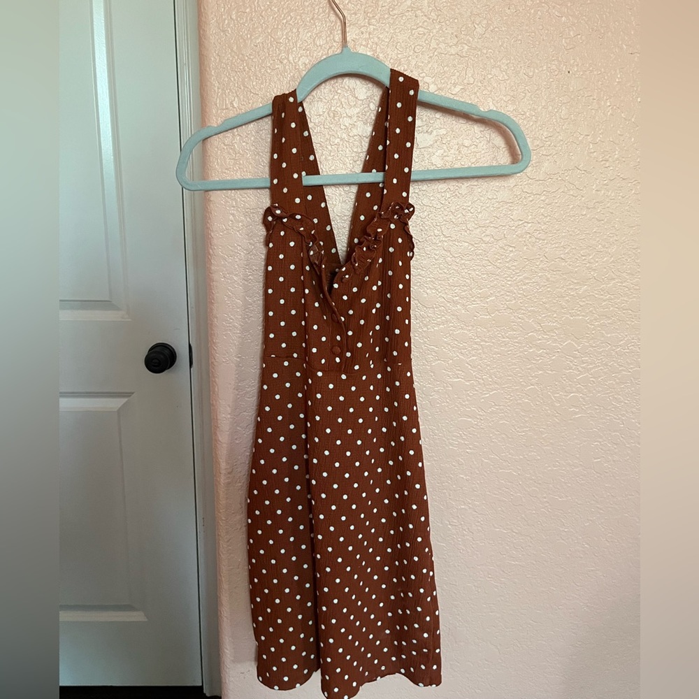 Mini rustic orange polka dot dress